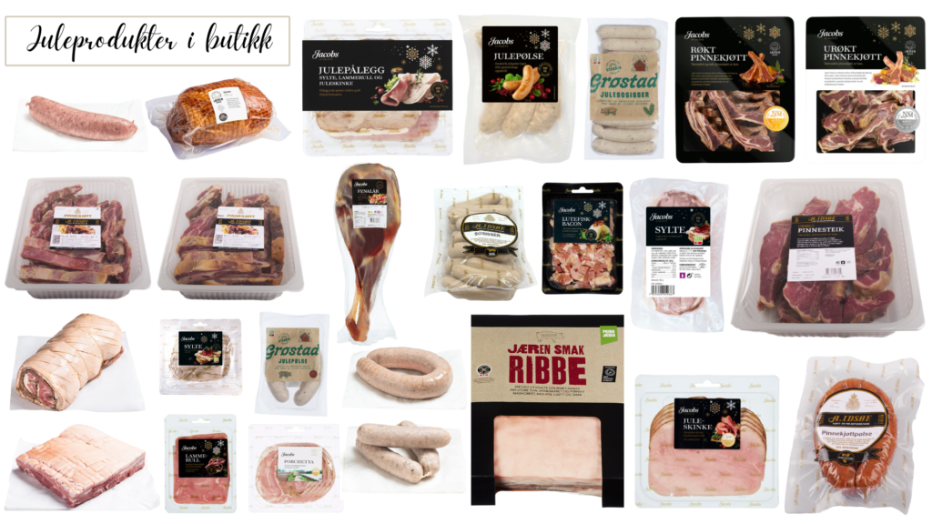 En kollasj som viser utvalget med juleprodukter i dagligvare.